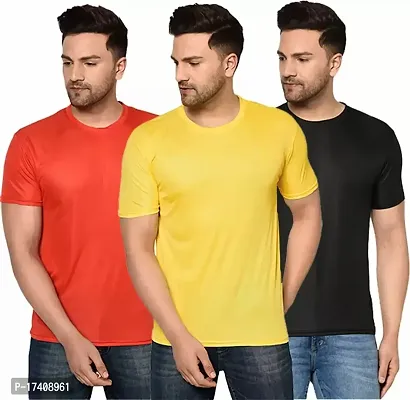 Elegant Polyester Solid Round Neck Tees For Men- Pack of 3