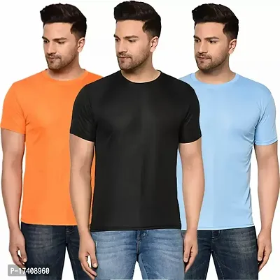 Elegant Polyester Solid Round Neck Tees For Men- Pack of 3-thumb0