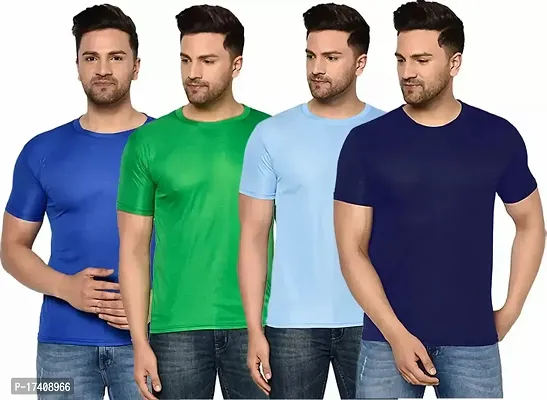 Elegant Polyester Solid Round Neck Tees For Men- Pack of 4-thumb0