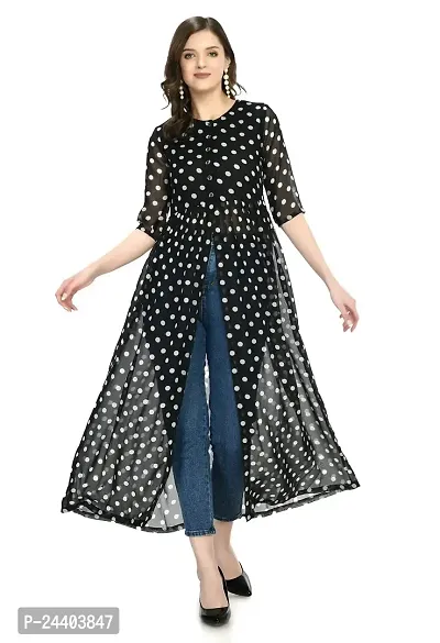 Stylish georgette Black Polka Dot Print Dress For Women-thumb0