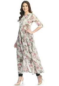 Sarvayoni Womens Georgette Multicolor Floral Print Front Open Dress-thumb2