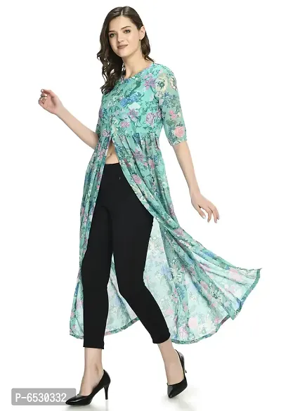 Green Georgette A Line Dresses For Women-thumb3