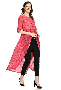 Stylish Georgette Round Neck 3/4 Sleeves Pink Front Open Dress For Women-thumb2
