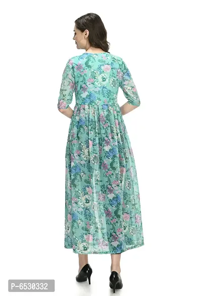 Green Georgette A Line Dresses For Women-thumb5