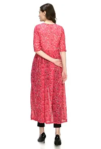 Stylish Georgette Round Neck 3/4 Sleeves Pink Front Open Dress For Women-thumb3