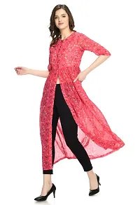 Stylish Georgette Round Neck 3/4 Sleeves Pink Front Open Dress For Women-thumb1