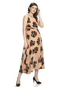 Stylish Georgette Round Neck Sleeveless Beige Dress For Women-thumb2