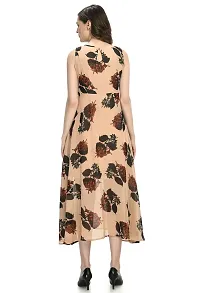 Stylish Georgette Round Neck Sleeveless Beige Dress For Women-thumb3