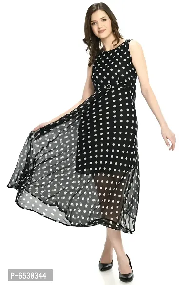Stylish Georgette Round Neck Sleeveless Black Dress For Women