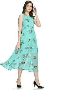 Stylish Georgette Round Neck Sleeveless Sky Blue Dress For Women-thumb2