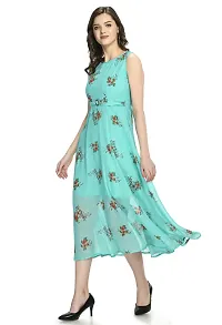 Stylish Georgette Round Neck Sleeveless Sky Blue Dress For Women-thumb1