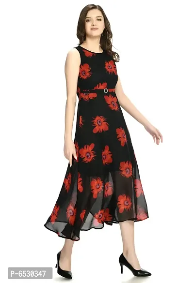 Stylish Georgette Round Neck Sleeveless Black Dress For Women-thumb3