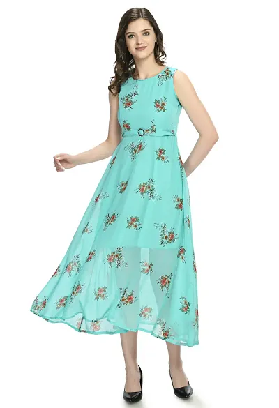 Stylish Georgette Round Neck Sleeveless Dress For Women