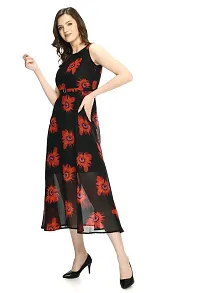 Stylish Georgette Round Neck Sleeveless Black Dress For Women-thumb1