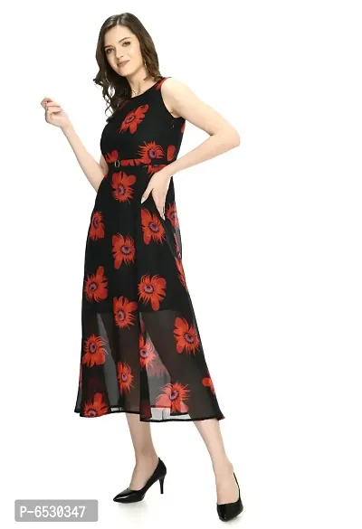Stylish Georgette Round Neck Sleeveless Black Dress For Women-thumb2