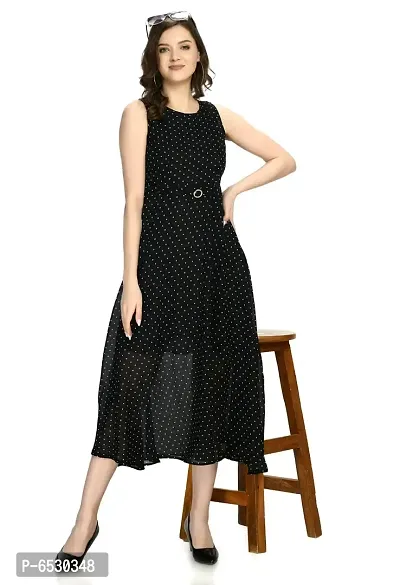 Stylish Georgette Round Neck Sleeveless Black Dress For Women