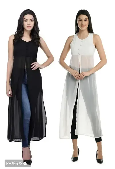 Elegant Georgette Solid A-Line Dresses For Women- 2 Pieces