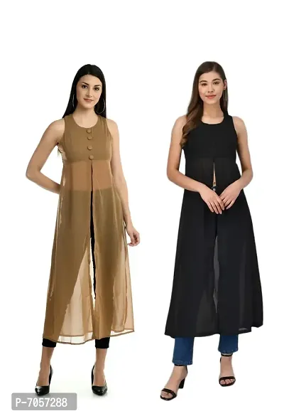 Elegant Georgette Solid A-Line Dress For Women- 2 Pieces