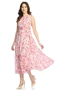 Elegant Georgette Pink Floral Print Maxi Dress For Women-thumb2