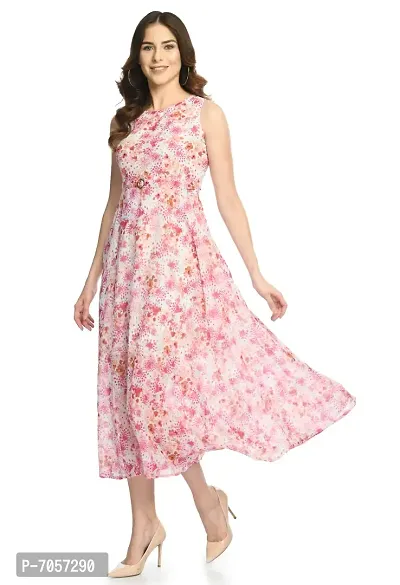 Elegant Georgette Pink Floral Print Maxi Dress For Women-thumb3