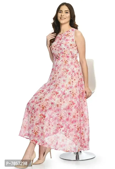 Elegant Georgette Pink Floral Print Maxi Dress For Women-thumb2