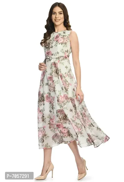 Elegant Georgette White Floral Print Maxi Dress For Women-thumb3