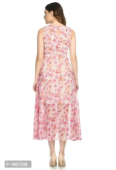 Elegant Georgette Pink Floral Print Maxi Dress For Women-thumb5
