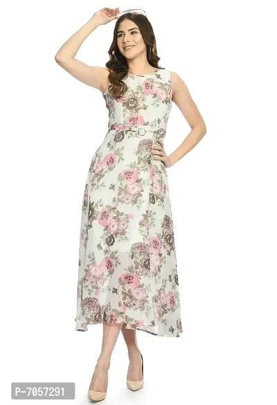 Elegant Georgette White Floral Print Maxi Dress For Women-thumb2