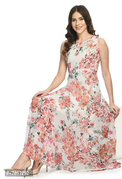 Elegant Georgette Floral Print Maxi Dress For Women-thumb2