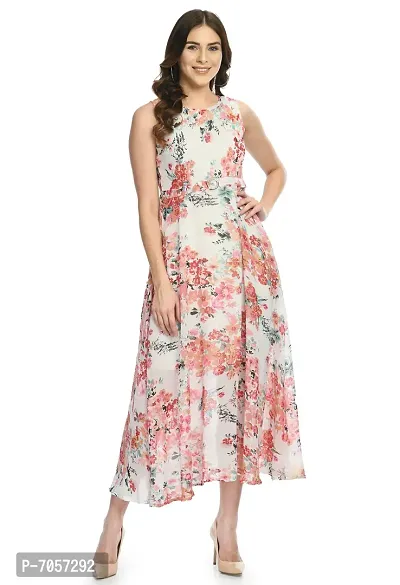 Elegant Georgette Floral Print Maxi Dress For Women-thumb0