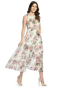 Elegant Georgette White Floral Print Maxi Dress For Women-thumb3