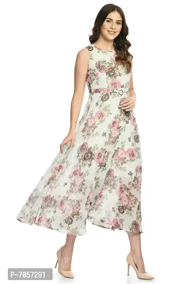 Elegant Georgette White Floral Print Maxi Dress For Women-thumb4