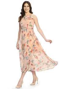 Elegant Georgette Peach Floral Print Maxi Dress For Women-thumb2