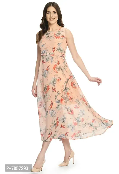 Elegant Georgette Peach Floral Print Maxi Dress For Women-thumb3