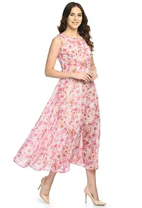Elegant Georgette Pink Floral Print Maxi Dress For Women-thumb3
