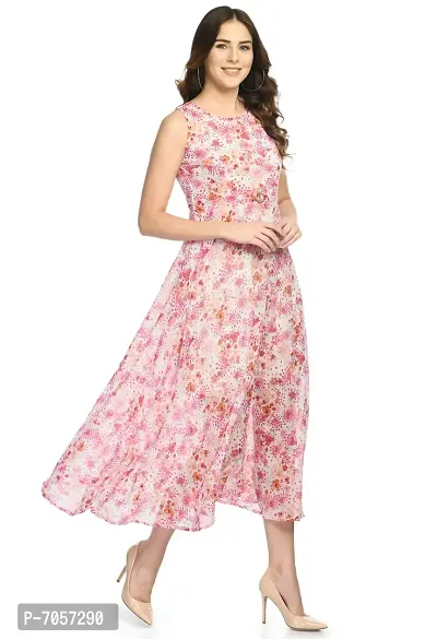 Elegant Georgette Pink Floral Print Maxi Dress For Women-thumb4