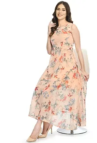 Elegant Georgette Peach Floral Print Maxi Dress For Women-thumb1