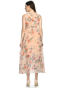 Elegant Georgette Peach Floral Print Maxi Dress For Women-thumb4