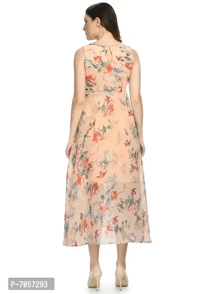 Elegant Georgette Peach Floral Print Maxi Dress For Women-thumb5