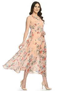 Elegant Georgette Peach Floral Print Maxi Dress For Women-thumb3