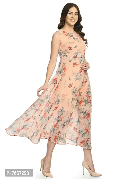 Elegant Georgette Peach Floral Print Maxi Dress For Women-thumb4