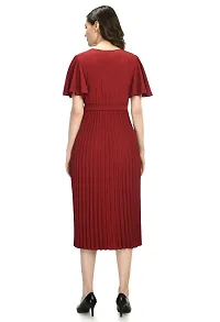 Elegant Polyester Maroon Pleated Short Sleeve Dress For Women-thumb4