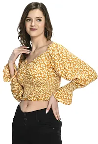 Alluring Yellow Rayon Printed Crop Top For Women And Girls-thumb1