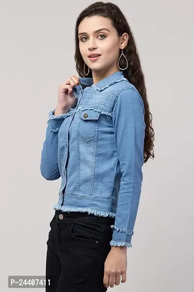 Sarvayoni Womens Denim Collar Neck Jacket-thumb2