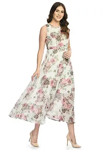 Sarvayoni Womens Georgette White Floral Print Maxi Dress-thumb3