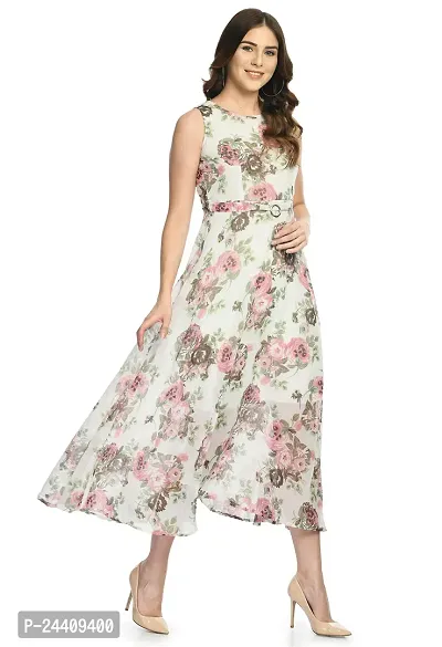 Sarvayoni Womens Georgette White Floral Print Maxi Dress-thumb4