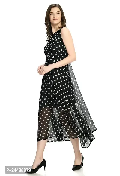 Sarvayoni Womens Black Georgette Key Hole Dress-thumb2