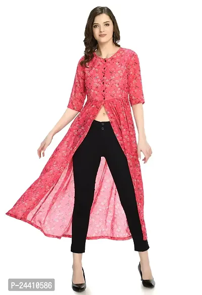 Sarvayoni Womens Pink Georgette Front Open Dress-SY-104-DRS-PNK