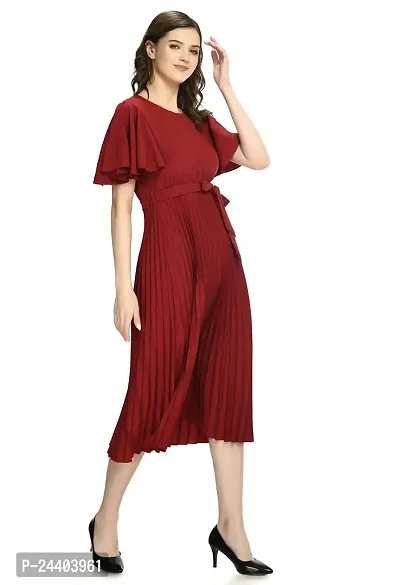 Sarvayoni Womens Polyester Multicolor Pleated Short Sleeve Dress-thumb4