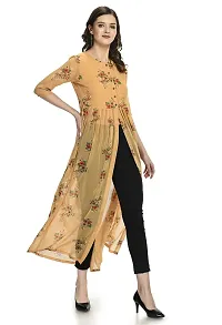 Sarvayoni Womens Mustard Georgette Front Open Dress-thumb3